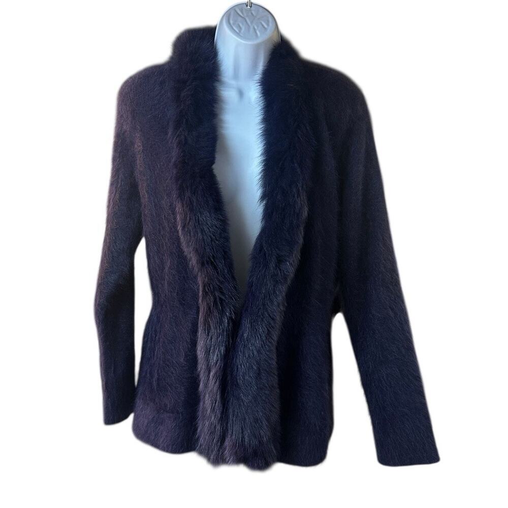 Venesha High Quality Angora Plum Jacket Faux Fur Collar L NWT